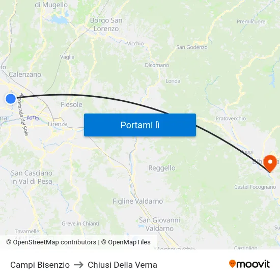 Campi Bisenzio to Chiusi Della Verna map