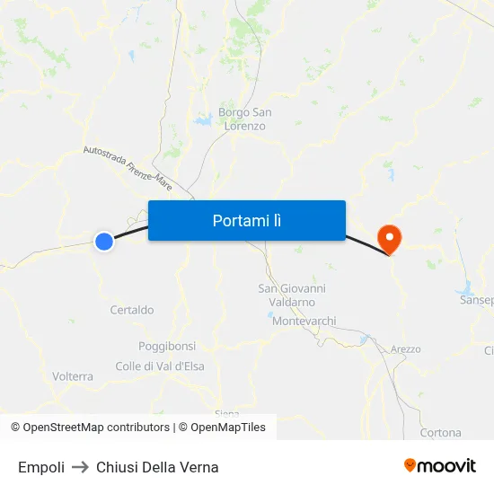Empoli to Chiusi Della Verna map