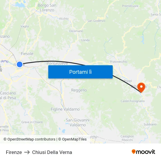 Firenze to Chiusi Della Verna map