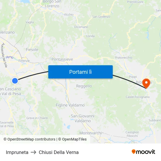 Impruneta to Chiusi Della Verna map