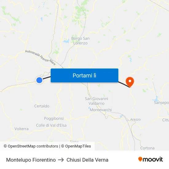 Montelupo Fiorentino to Chiusi Della Verna map
