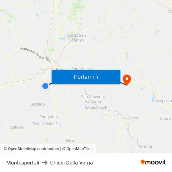 Montespertoli to Chiusi Della Verna map