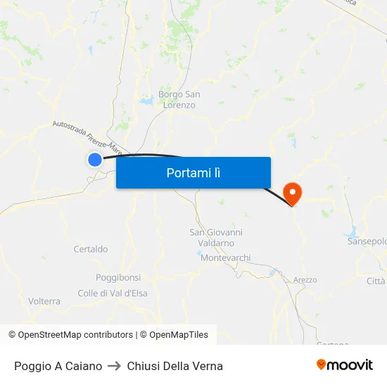 Poggio A Caiano to Chiusi Della Verna map
