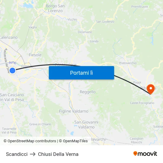Scandicci to Chiusi Della Verna map