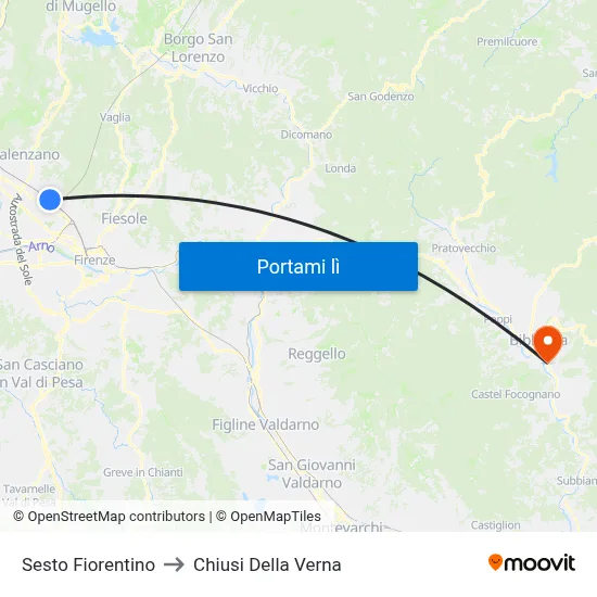 Sesto Fiorentino to Chiusi Della Verna map