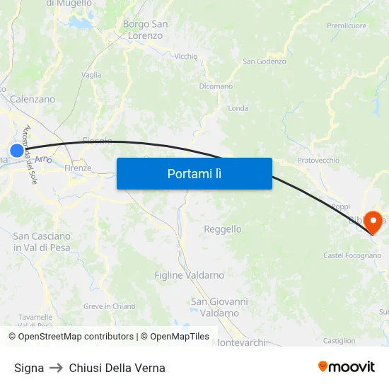 Signa to Chiusi Della Verna map