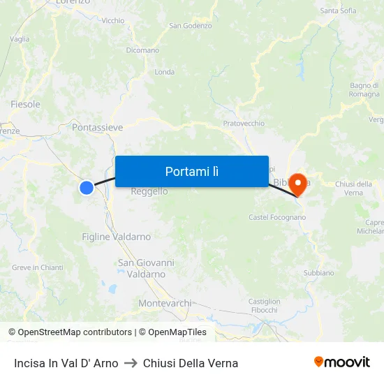 Incisa In Val D' Arno to Chiusi Della Verna map