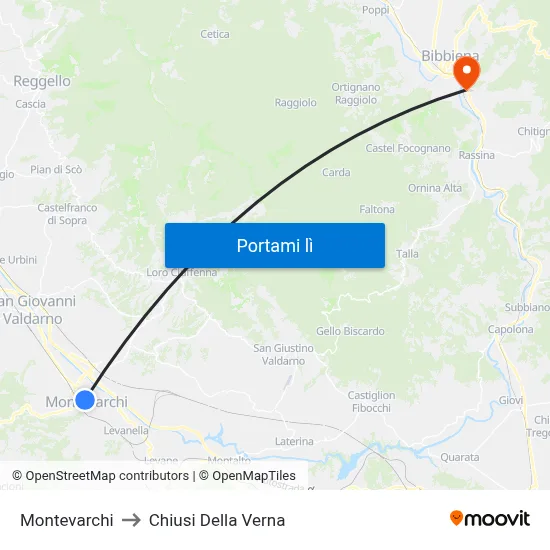 Montevarchi to Chiusi Della Verna map