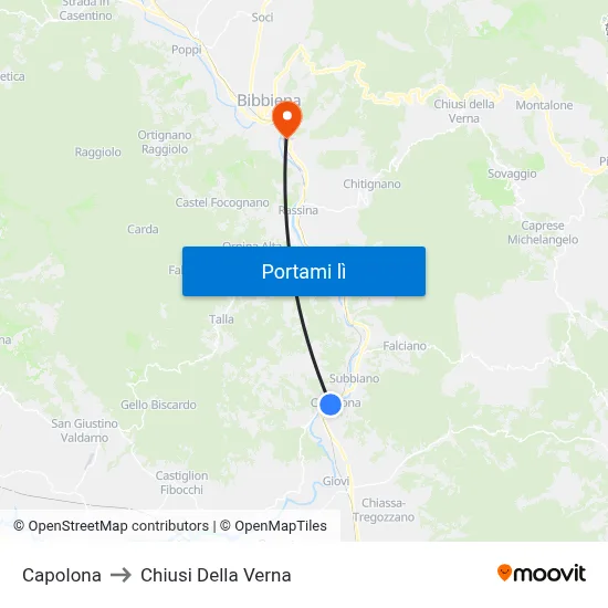 Capolona to Chiusi Della Verna map