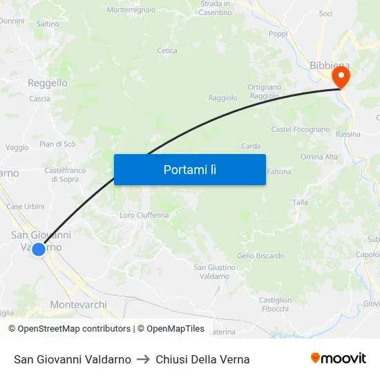 San Giovanni Valdarno to Chiusi Della Verna map