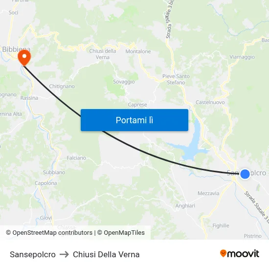 Sansepolcro to Chiusi Della Verna map