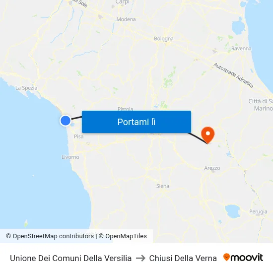 Unione Dei Comuni Della Versilia to Chiusi Della Verna map