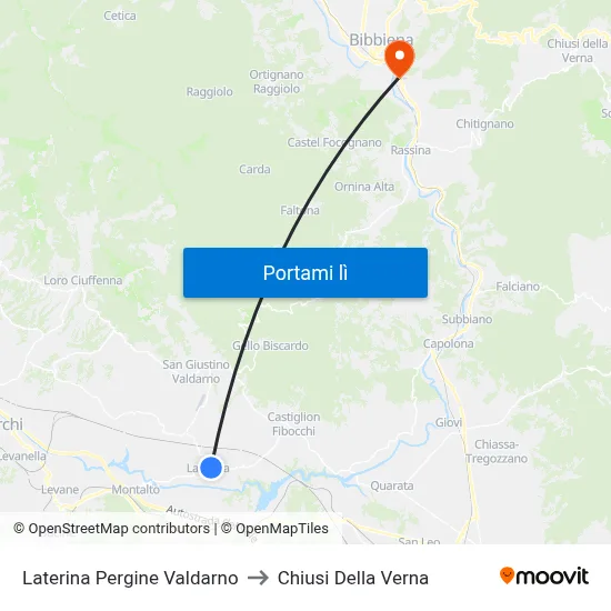Laterina Pergine Valdarno to Chiusi Della Verna map