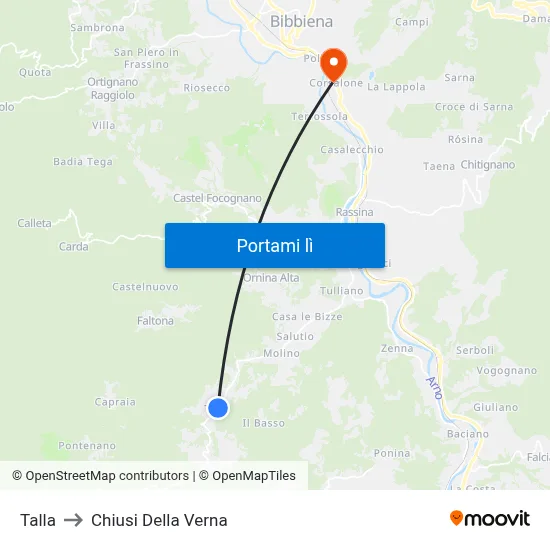 Talla to Chiusi Della Verna map
