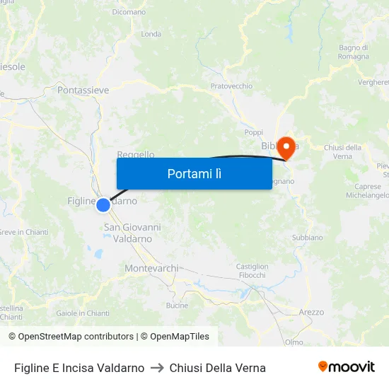 Figline E Incisa Valdarno to Chiusi Della Verna map