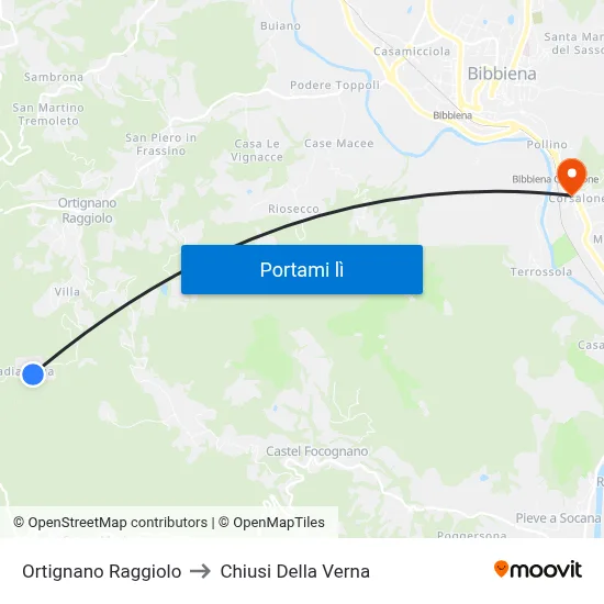 Ortignano Raggiolo to Chiusi Della Verna map