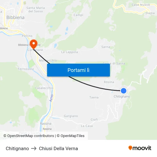 Chitignano to Chiusi Della Verna map