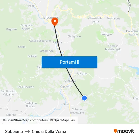 Subbiano to Chiusi Della Verna map