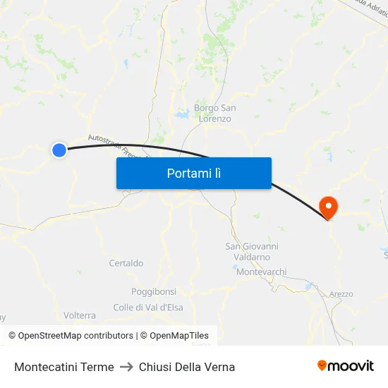 Montecatini Terme to Chiusi Della Verna map