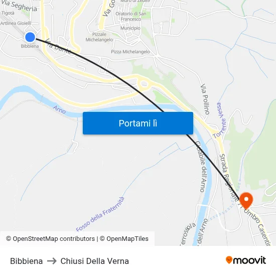 Bibbiena to Chiusi Della Verna map