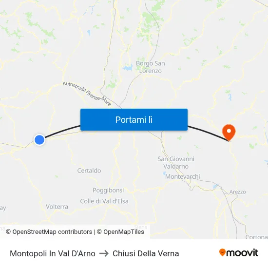 Montopoli In Val D'Arno to Chiusi Della Verna map