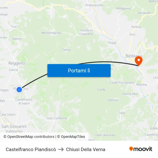 Castelfranco Piandiscò to Chiusi Della Verna map