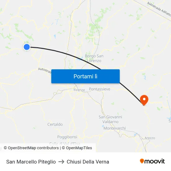 San Marcello Piteglio to Chiusi Della Verna map