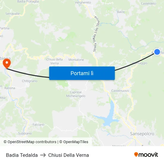 Badia Tedalda to Chiusi Della Verna map