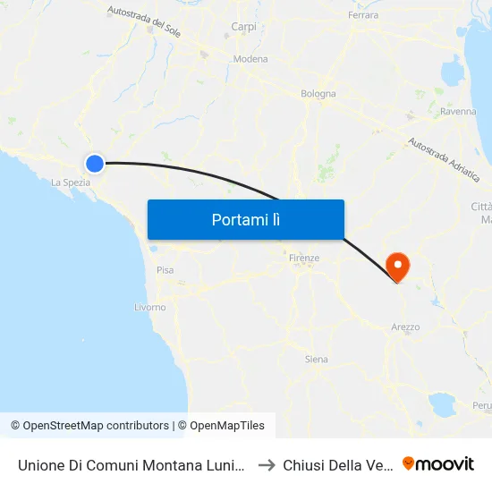 Unione Di Comuni Montana Lunigiana to Chiusi Della Verna map