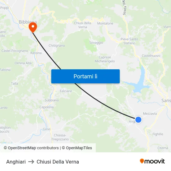 Anghiari to Chiusi Della Verna map