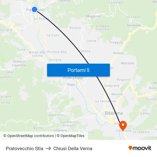 Pratovecchio Stia to Chiusi Della Verna map