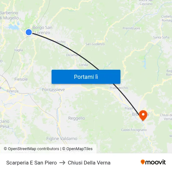 Scarperia E San Piero to Chiusi Della Verna map