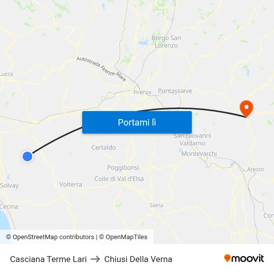 Casciana Terme Lari to Chiusi Della Verna map