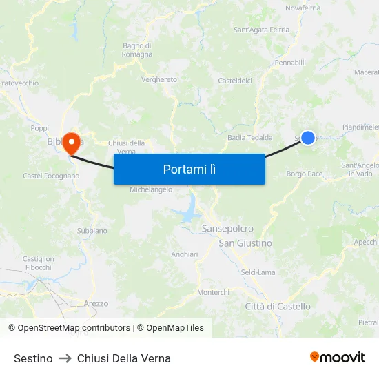 Sestino to Chiusi Della Verna map