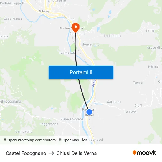 Castel Focognano to Chiusi Della Verna map