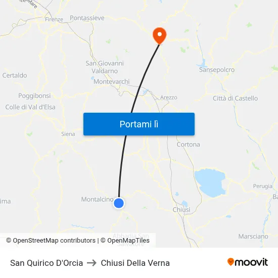 San Quirico D'Orcia to Chiusi Della Verna map