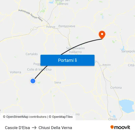 Casole D'Elsa to Chiusi Della Verna map