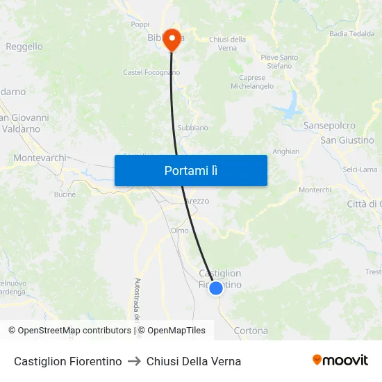 Castiglion Fiorentino to Chiusi Della Verna map