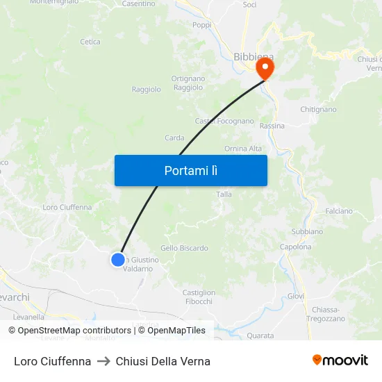 Loro Ciuffenna to Chiusi Della Verna map
