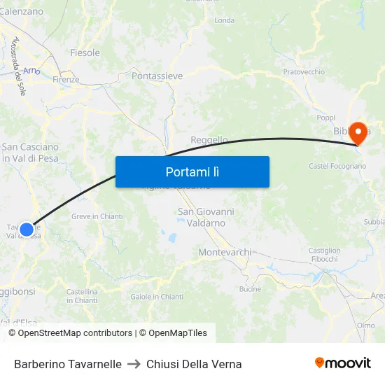 Barberino Tavarnelle to Chiusi Della Verna map