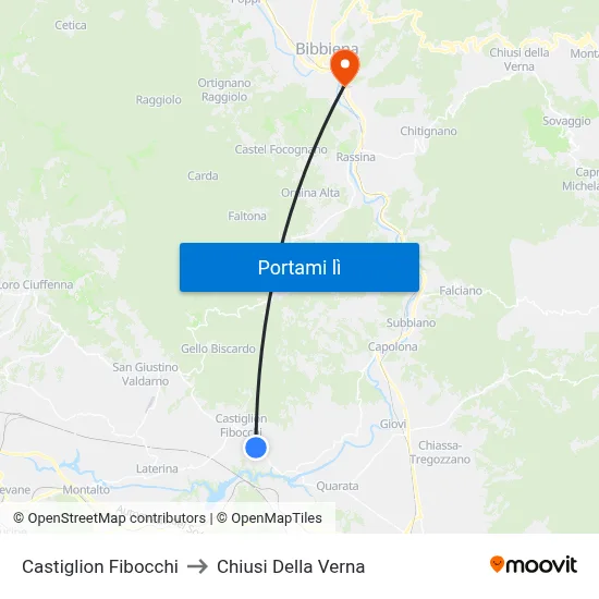 Castiglion Fibocchi to Chiusi Della Verna map