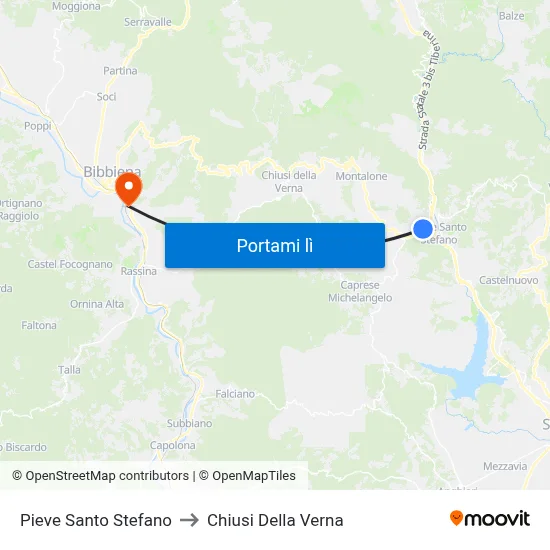 Pieve Santo Stefano to Chiusi Della Verna map