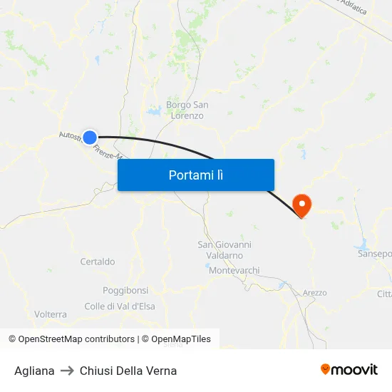Agliana to Chiusi Della Verna map