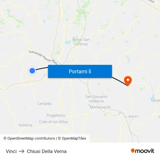 Vinci to Chiusi Della Verna map