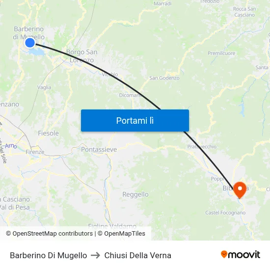 Barberino Di Mugello to Chiusi Della Verna map