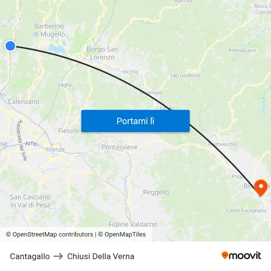 Cantagallo to Chiusi Della Verna map