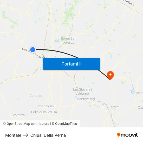 Montale to Chiusi Della Verna map