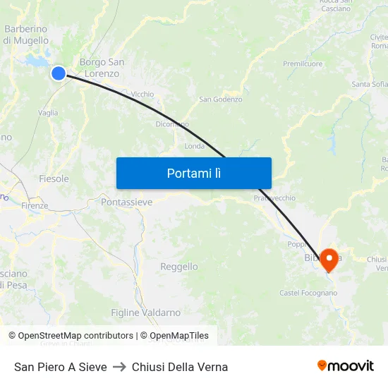 San Piero A Sieve to Chiusi Della Verna map