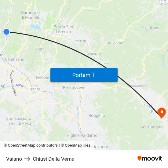 Vaiano to Chiusi Della Verna map