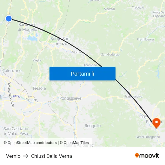 Vernio to Chiusi Della Verna map